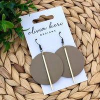 Lindsay Black Leather Circle Earrings with Gold Bar – Minimalist Statement Dangles