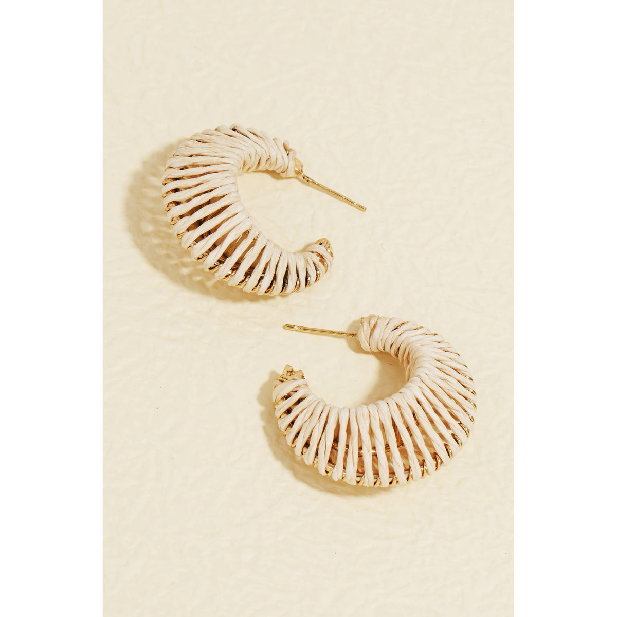 Havana Raffia Wrapped Hoop Earrings: Ivory