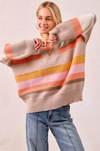 The Mabel Multi Stripe V-Neck Sweater – Pastel Rainbow Knit Pullover