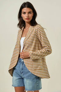 The Marlowe Houndstooth Shawl Collar Blazer – Tan & Black