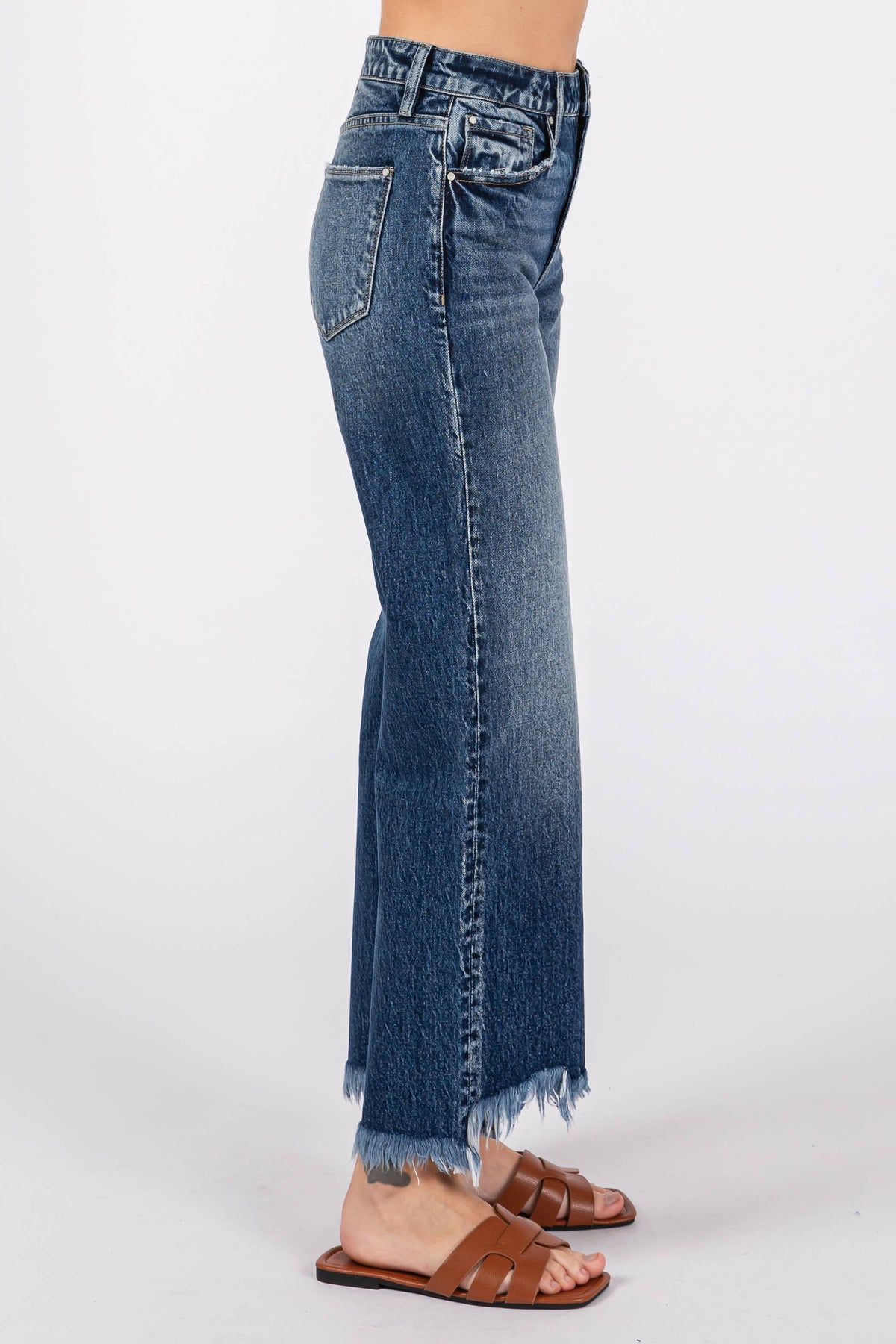 The Sylvie High Rise Vintage Wide Leg Jeans – Frayed Hem Comfort Stretch Denim