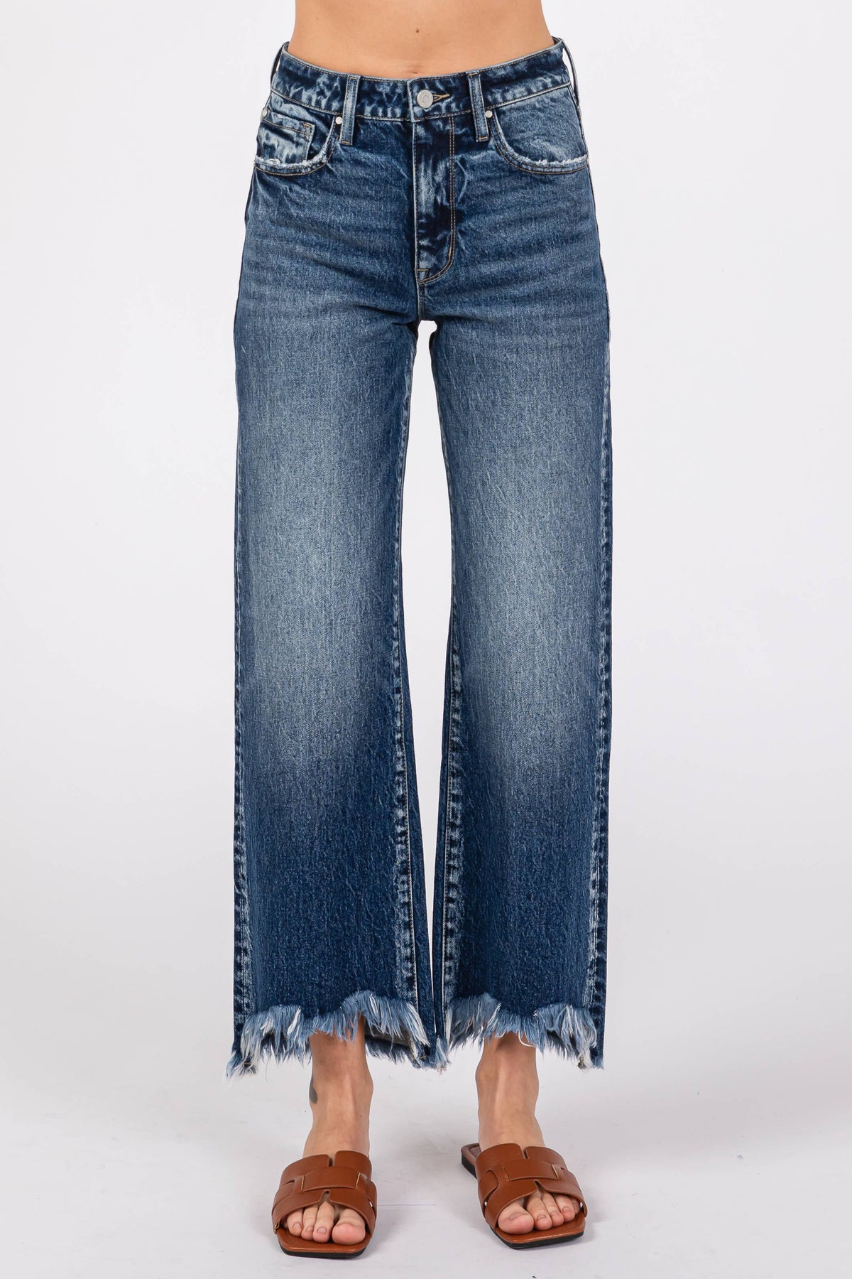 The Sylvie High Rise Vintage Wide Leg Jeans – Frayed Hem Comfort Stretch Denim