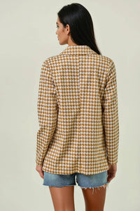 The Marlowe Houndstooth Shawl Collar Blazer – Tan & Black