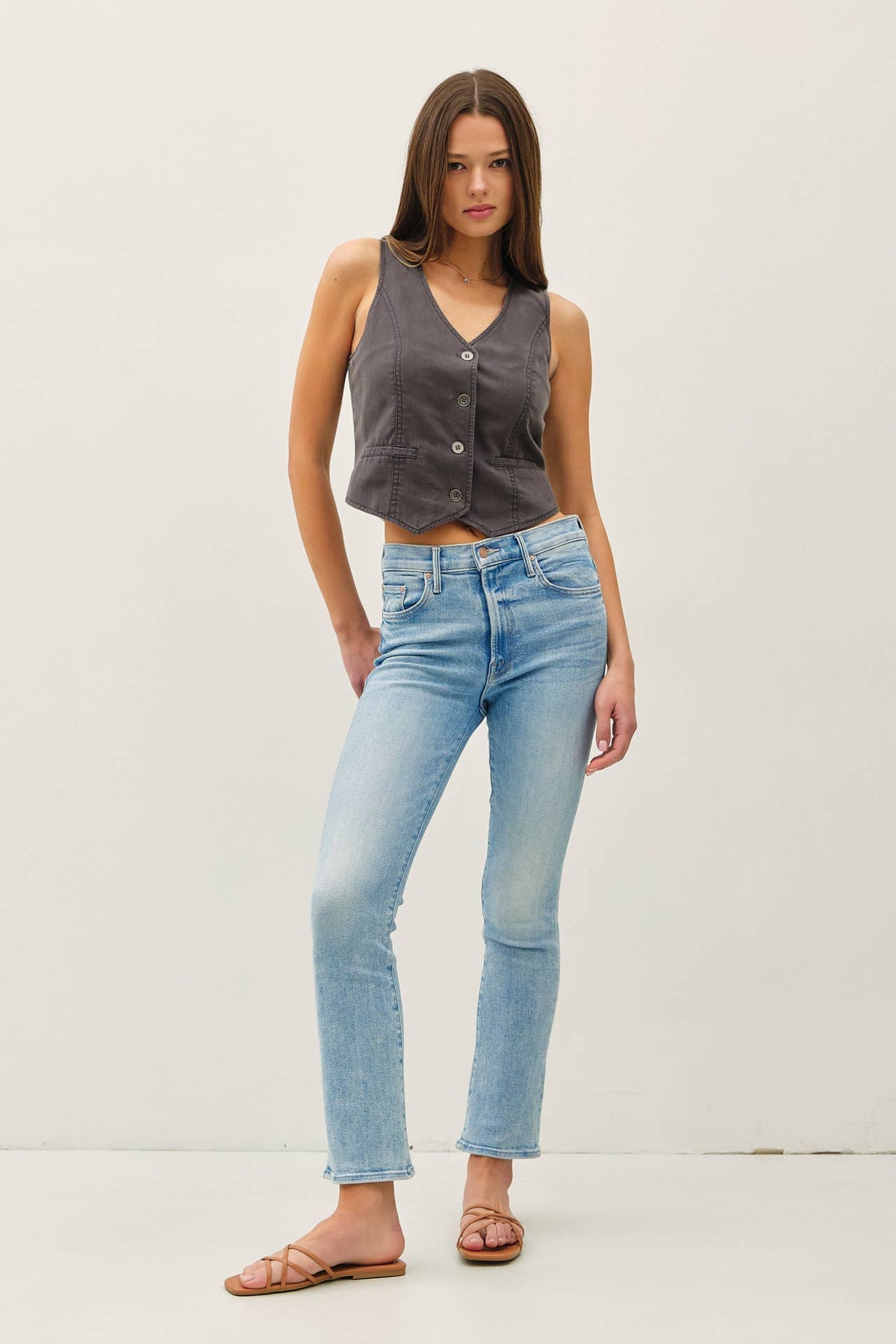 The Delaney Washed Button-Up Vest – Tencel Tailored Fit in Sandstone, Coal, & Clay Rose