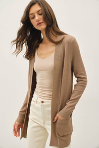 The Tessa Lightweight Open Front Cardigan – Violet, Mocha & Cream