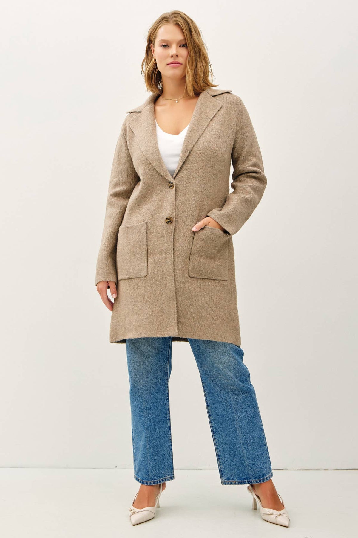 The Jolene Plus Size Knit Coat Cardigan – Warm Taupe
