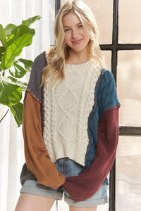 The Sawyer Patchwork Cable Knit Sweater – Rustic Multi