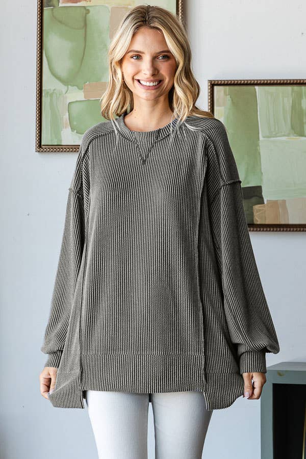 Rowan Ribbed Oversized Tunic Top – Long Sleeve Hi-Low Sweater