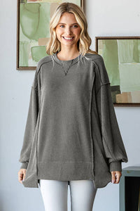 Rowan Ribbed Oversized Tunic Top – Long Sleeve Hi-Low Sweater
