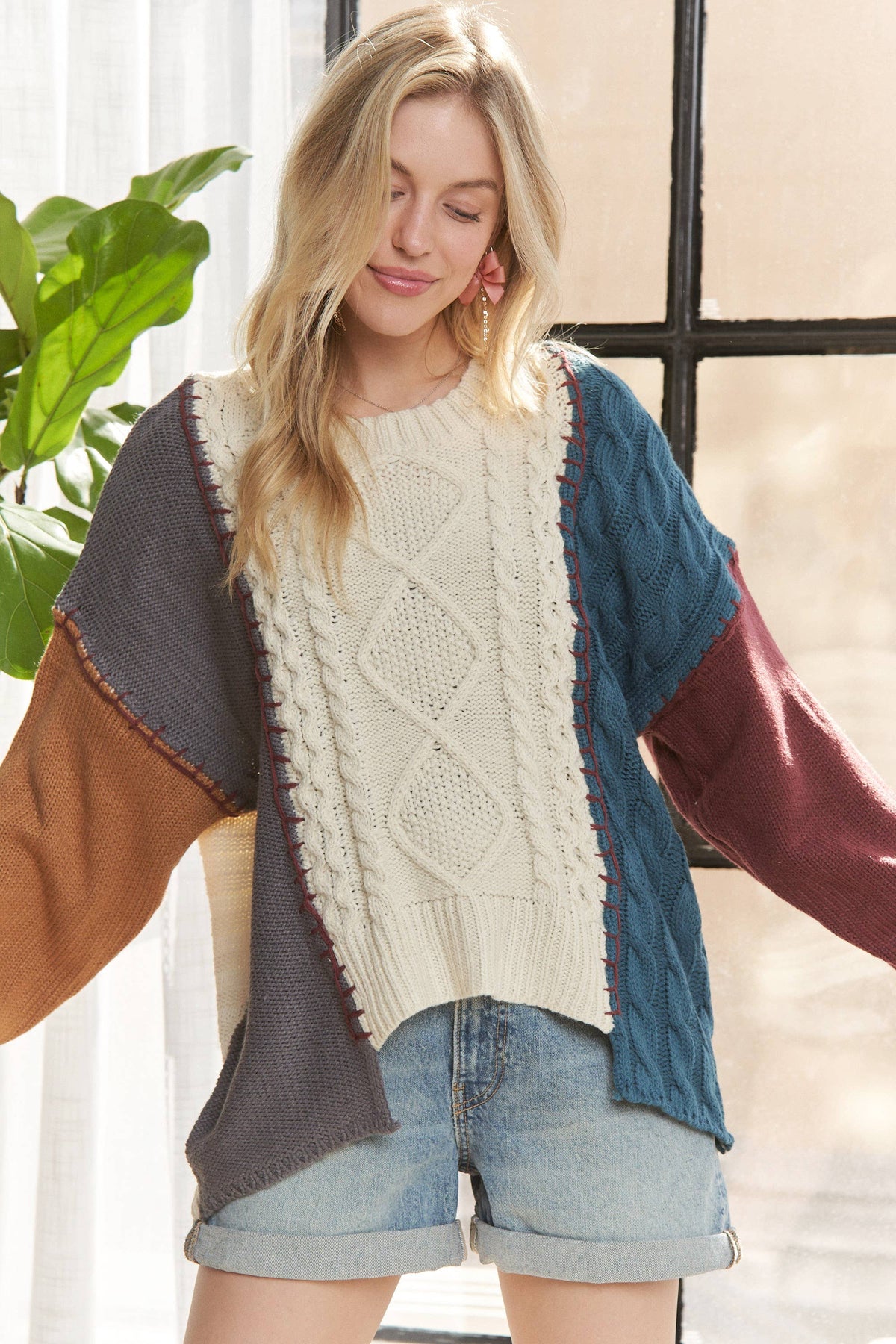 The Sawyer Patchwork Cable Knit Sweater – Rustic Multi