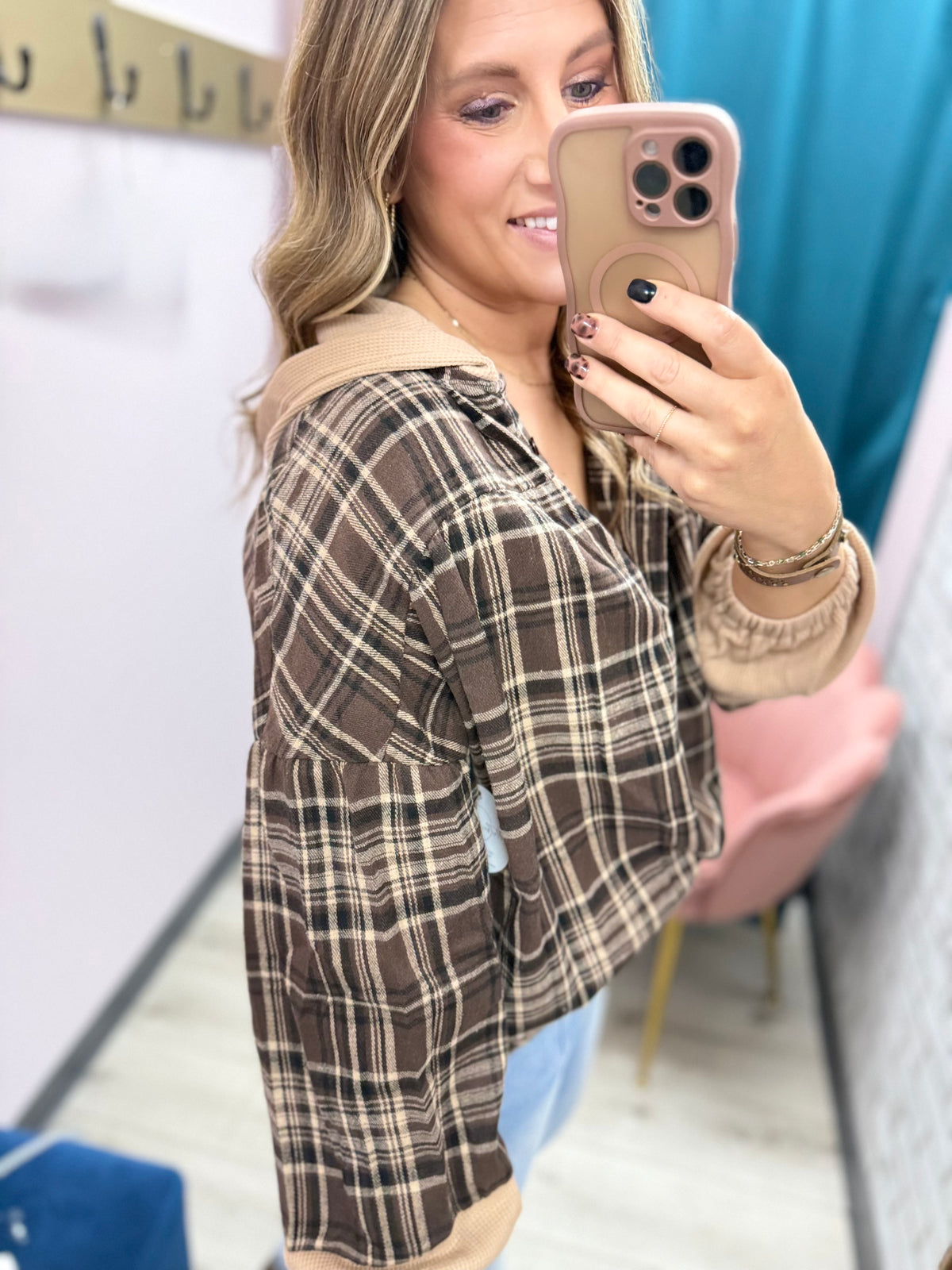 The Bristol Plaid Hooded Popover – Chestnut Patchwork (S–XL)