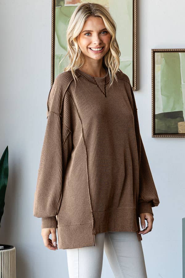 Rowan Ribbed Oversized Tunic Top – Long Sleeve Hi-Low Sweater