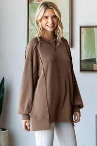 Rowan Ribbed Oversized Tunic Top – Long Sleeve Hi-Low Sweater