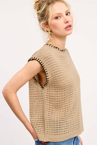 Sutton Sleeveless Knit Sweater Vest – Relaxed Fit Layering Top with Contrast Stitch Detail