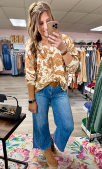 The Maren Split Neck Floral Blouse – Autumn Spice Print Top