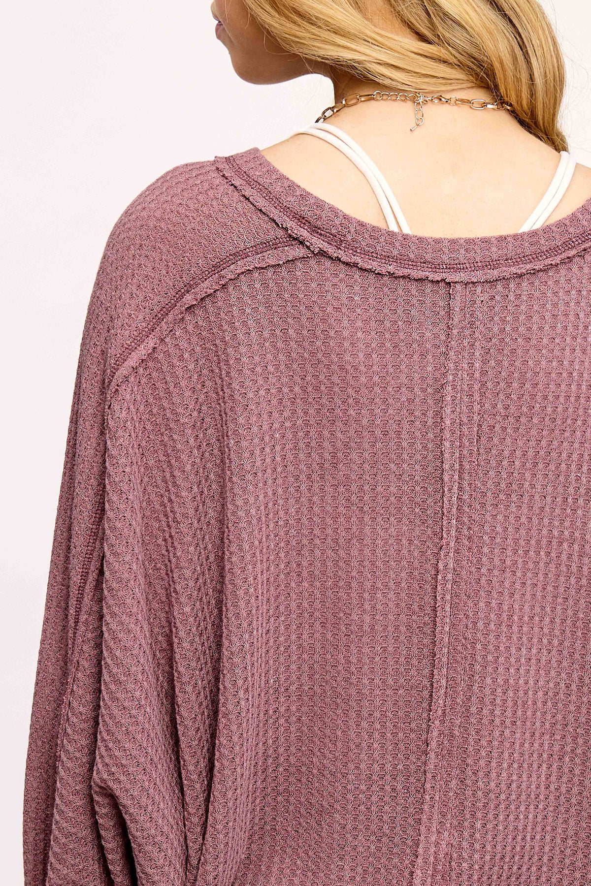 Sadie Brushed Waffle Knit Long Sleeve Top – Berry, Charcoal, Teal