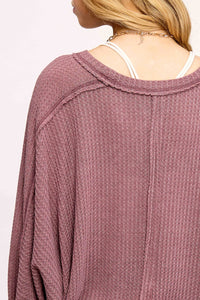 Sadie Brushed Waffle Knit Long Sleeve Top – Berry, Charcoal, Teal