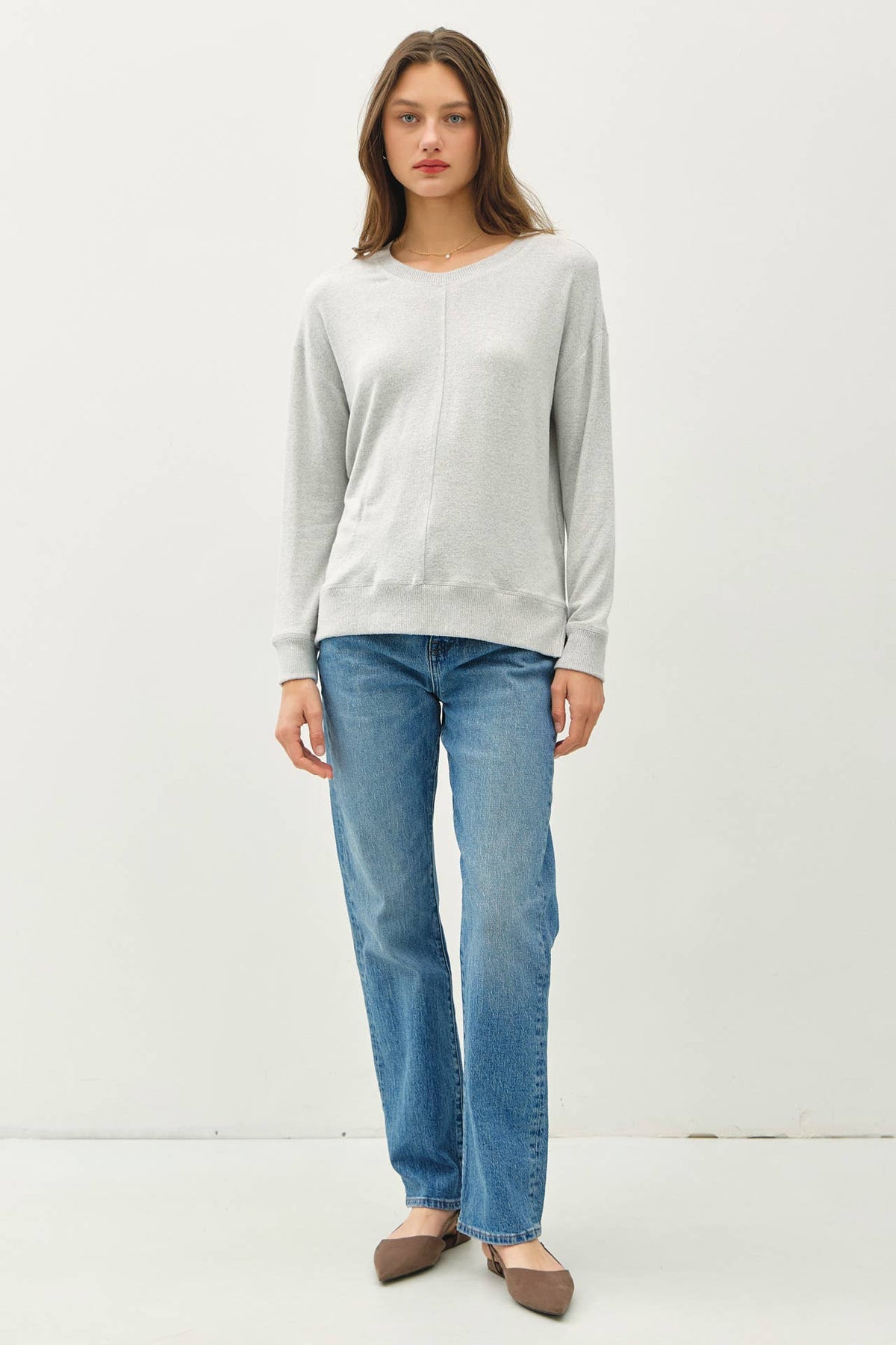 The Remi Hacci Knit Pullover – Soft Gray, Cream & Mocha