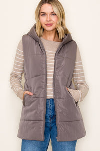The Briar Hooded Puffer Vest – Gunmetal & Evergreen Mist