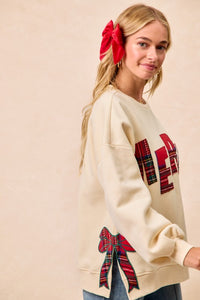 The Holly Jolly Plaid “Merry” Sweatshirt – Cream