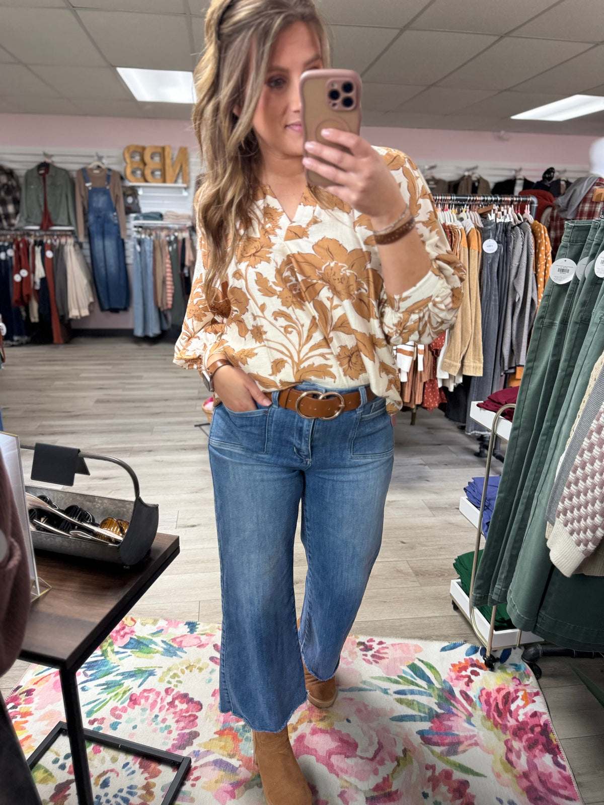 The Maren Split Neck Floral Blouse – Autumn Spice Print Top