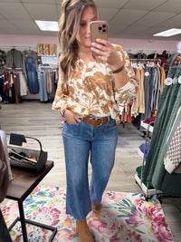 The Maren Split Neck Floral Blouse – Autumn Spice Print Top