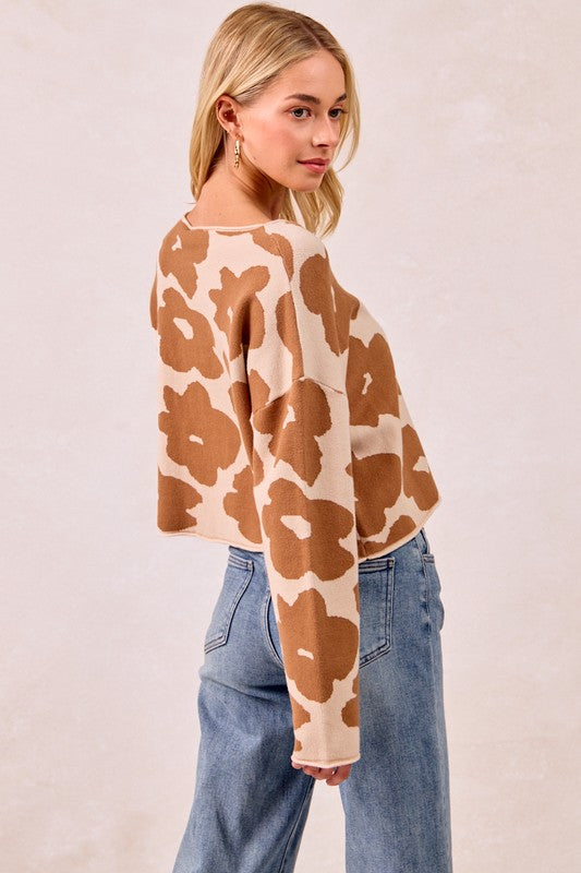 The Harper Floral Knit Sweater – Camel Bloom