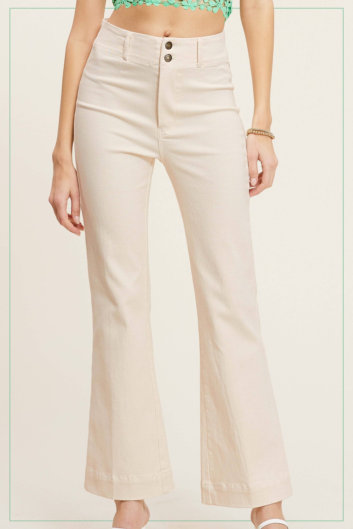 Olive High Rise Wide Leg Flare Pants – Soft Washed Stretch Denim