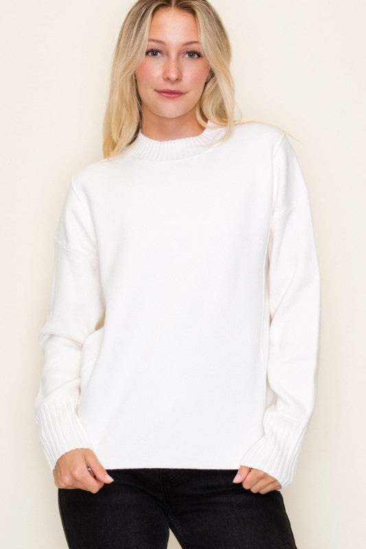 The Blair Mock Neck Heavy Knit Sweater – Cream Winter Pullover