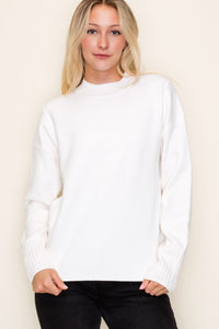 The Blair Mock Neck Heavy Knit Sweater – Cream Winter Pullover