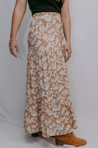 Savannah Floral Tiered Maxi Skirt – Neutral Side Slit Spring Skirt