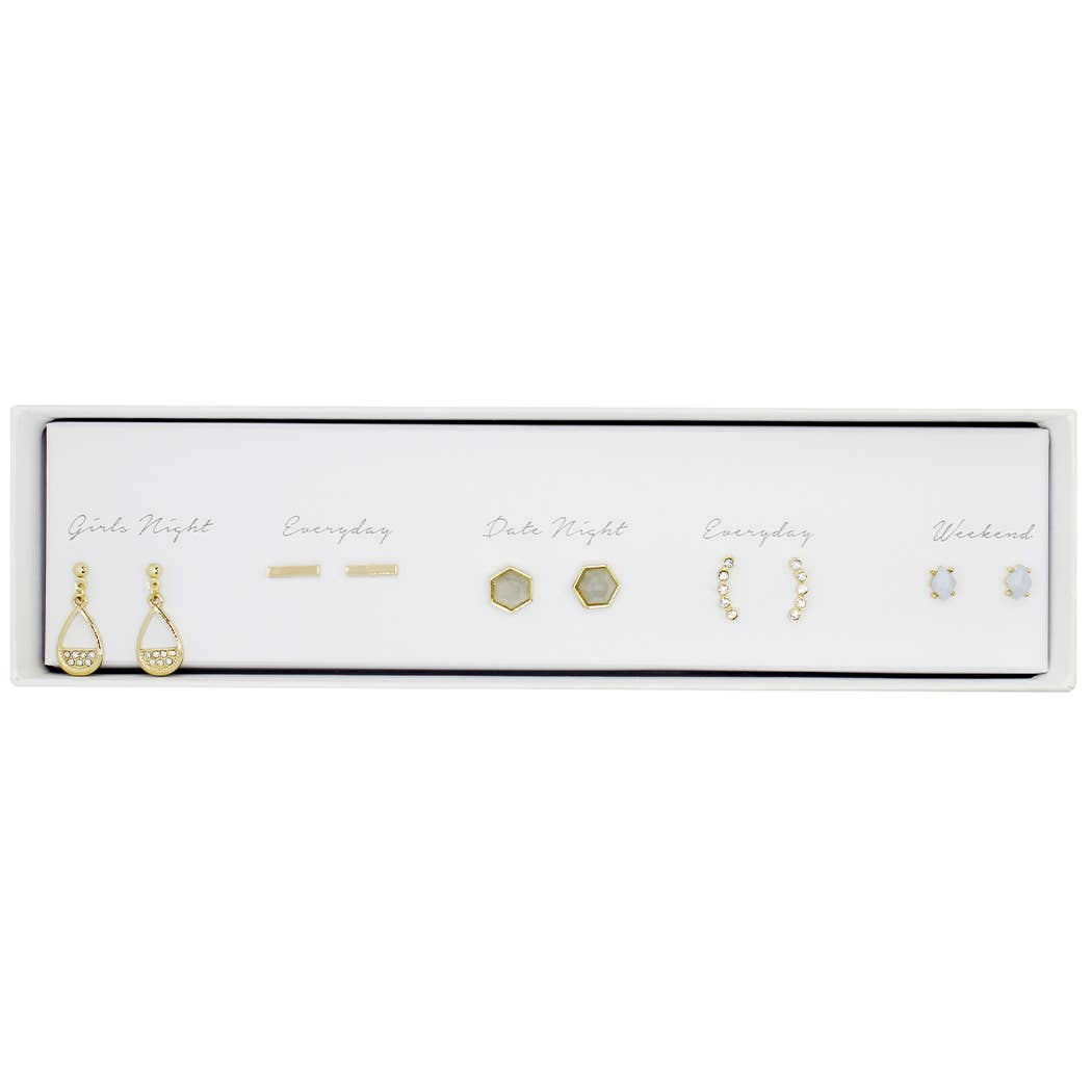 5-Piece Earring Set with Gift Box – Multi-Style Post Earrings for Everyday, Girls’ Night, and Date Night | Lead & Nickel Compliant