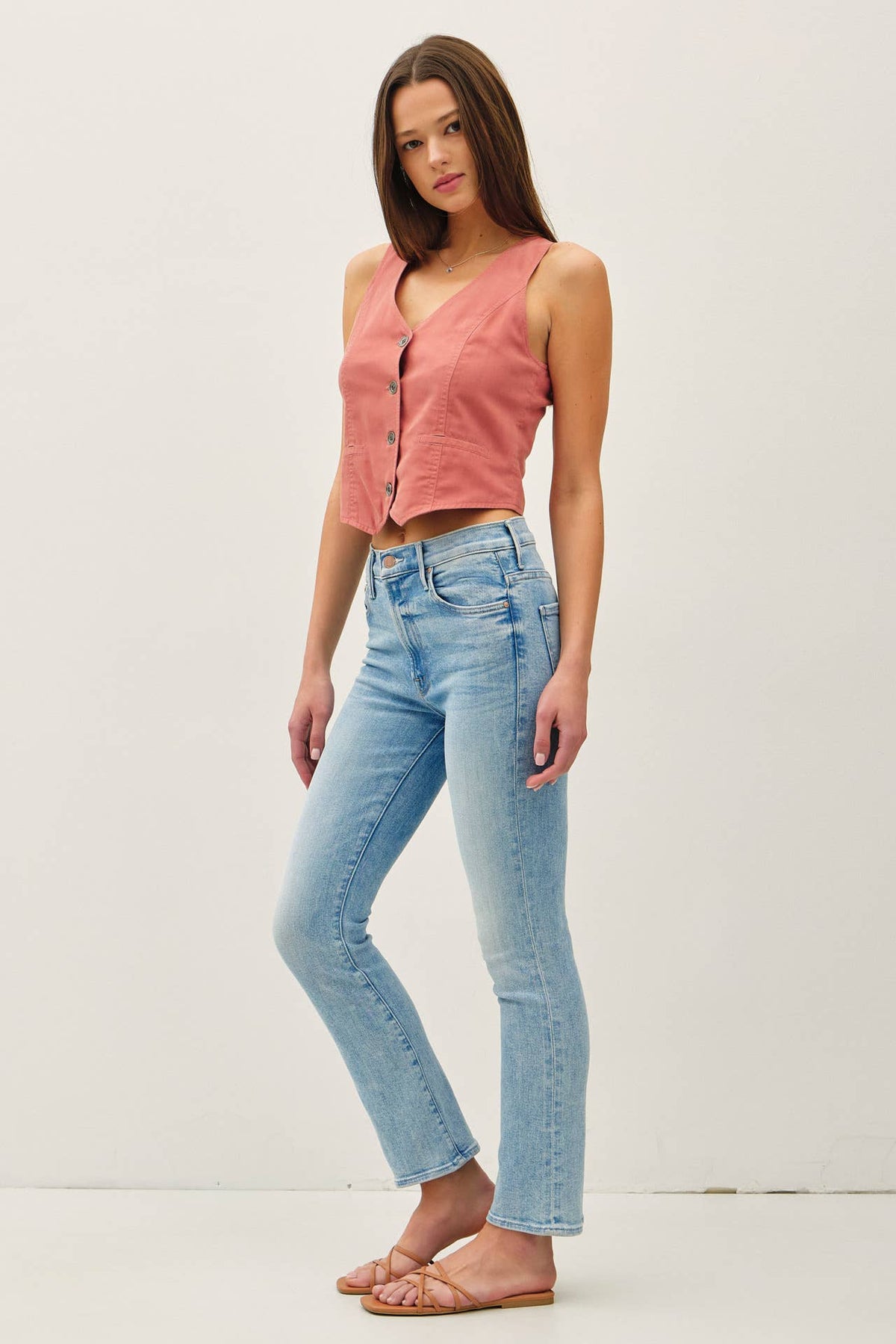 The Delaney Washed Button-Up Vest – Tencel Tailored Fit in Sandstone, Coal, & Clay Rose