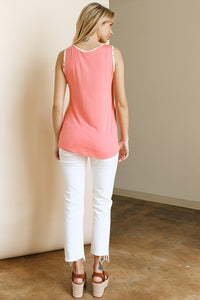 Lovely Floral Colorblock Tank Top: Coral
