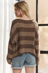 The Millie Fluffy Stripe Sweater – Mocha Mix