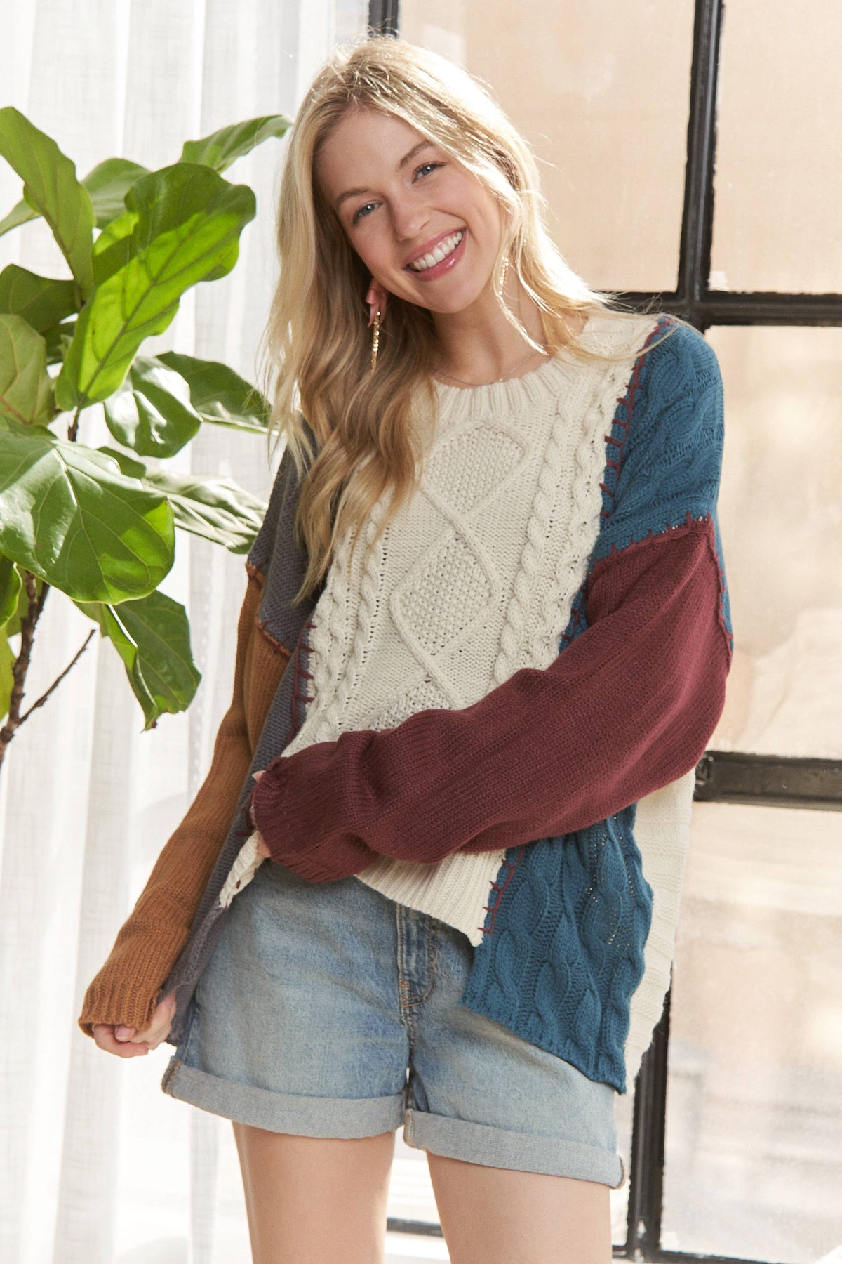 The Sawyer Patchwork Cable Knit Sweater – Rustic Multi