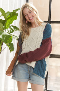 The Sawyer Patchwork Cable Knit Sweater – Rustic Multi