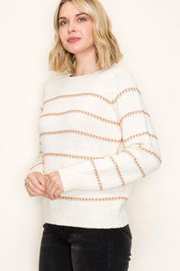 Rosalind Striped Crew Neck Pullover Sweater – Cozy Long Sleeve Knit Top
