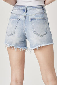 Risen High Rise Star Print Distressed Denim Shorts – Light Wash Patriotic Jean Short