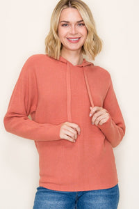 Staccato Mini Waffle Knit Hoodie Sweater – Pullover Dolman Sleeve in Terracotta, Ivory & Sage