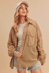 Judie Mixed Media Acid Wash Jacket | Oversized Button-Up Shacket