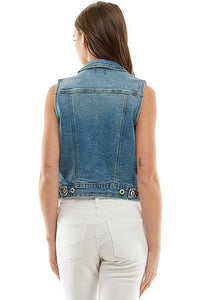 Rory Distressed Denim Vest – Stretchy Sleeveless Jacket with Pockets
