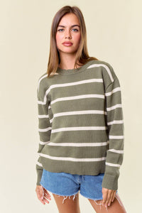 The Hadley Striped Cotton Sweater – Olive & Cream