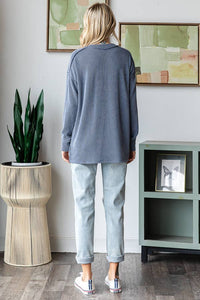 Sadie Ribbed V-Neck Long Sleeve Top – Relaxed Fit Textured Knit