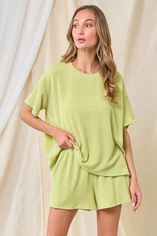 Everyday Comfy Shorts and Shirt 2pc Set: Lime