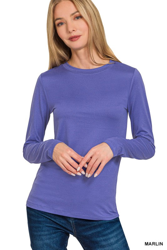 Everly Brushed Microfiber Long Sleeve Tee – Buttery Soft Crewneck Basic (S–3X)
