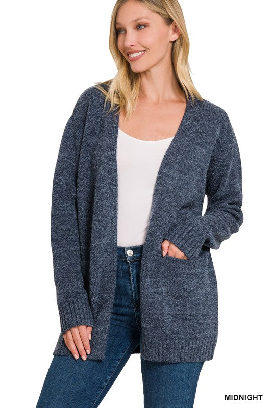 Midnight Moments Open Front Pocket Cardigan - Women’s Cozy Fall Sweater
