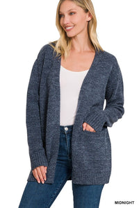 Midnight Moments Open Front Pocket Cardigan - Women’s Cozy Fall Sweater