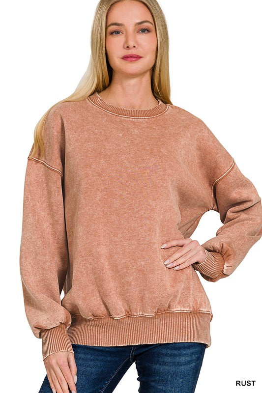 Soft and Cozy Acid Wash Fleece Pullover – Oversized Crewneck Sweatshirt (Ash Mocha, Rust, Forest, Ash Blue, Brown, Blue Grey) | S–3X