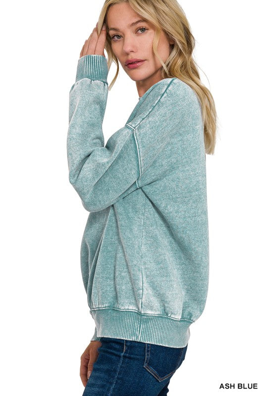 Soft and Cozy Acid Wash Fleece Pullover – Oversized Crewneck Sweatshirt (Ash Mocha, Rust, Forest, Ash Blue, Brown, Blue Grey) | S–3X